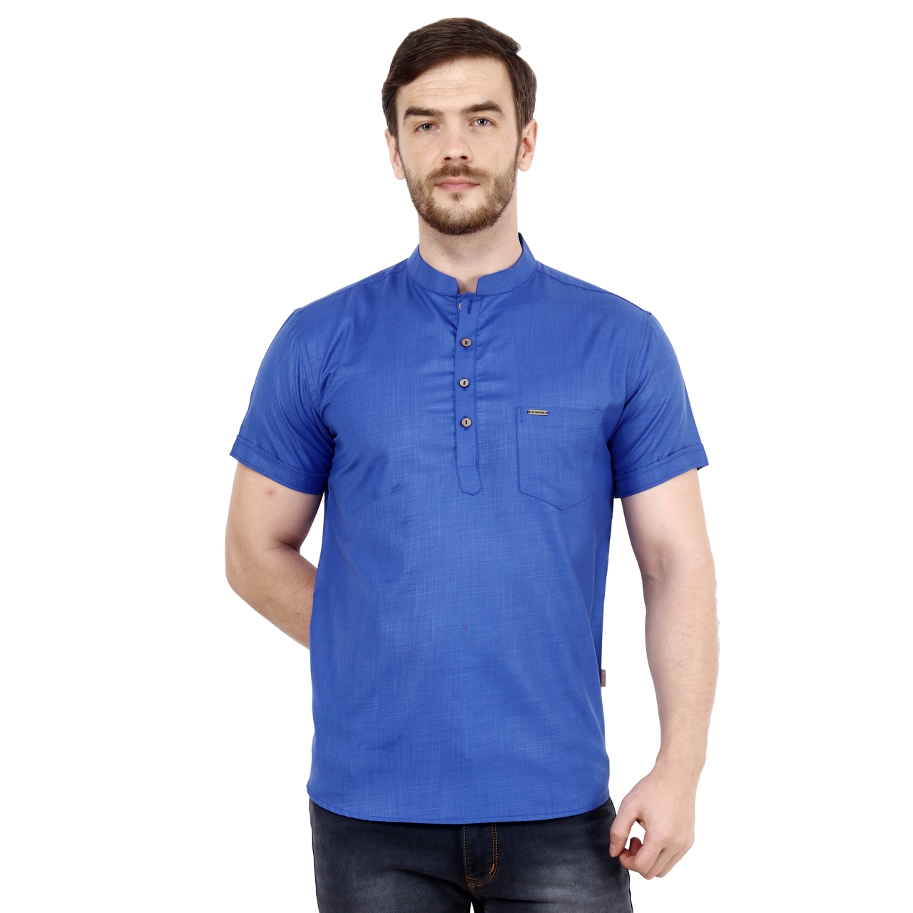 Mens U. Blue Solid Straight Kurta